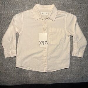 Zara Off-White Long-Sleeve Button-Down Shirt for Kids 3T
